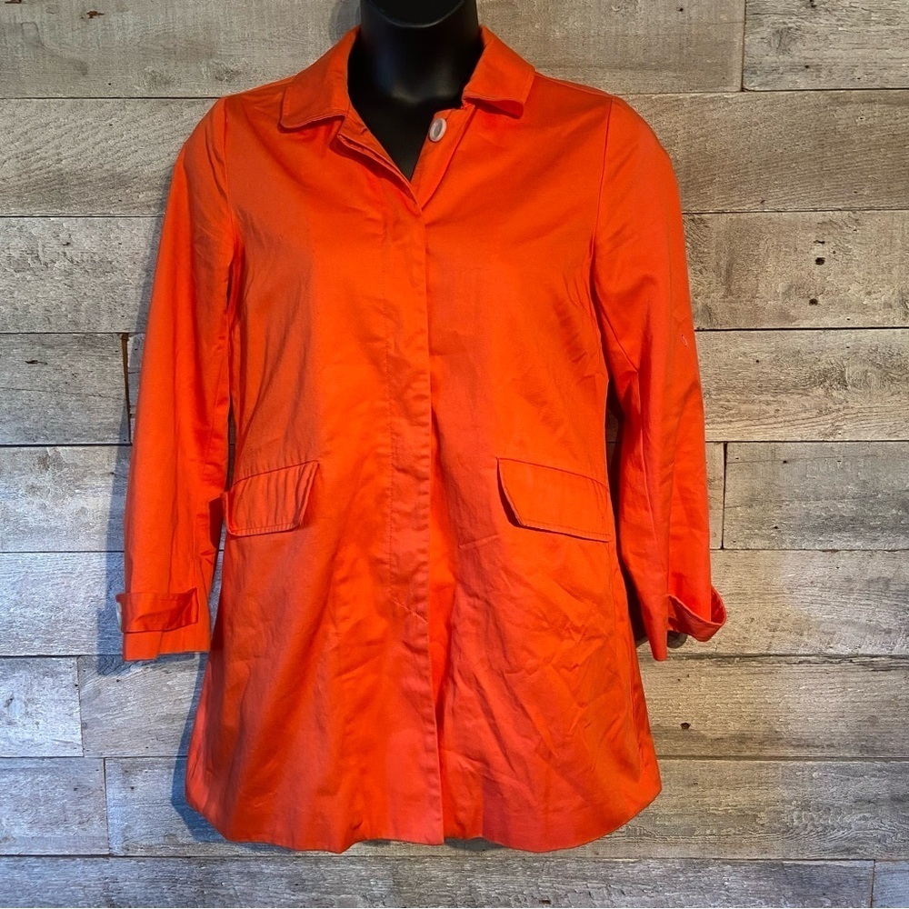 Joe Freshwomen’s orange single breasted trench coat in size large